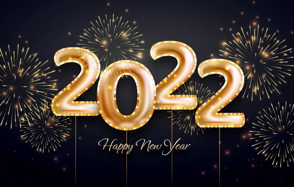 Картинка золото, цифры, Новый год, golden, черный фон, new year, happy, decoration, sparkling, 2022