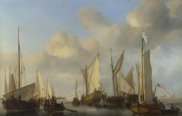 Картинка корабль, картина, парус, Виллем ван де Велде Младший, Голландская яхта салютует, Willem van de Velde …