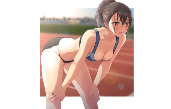Картинка kawaii, girl, hot, sexy, boobs, anime, pretty, serious, breasts, babe, cute, tights, running, runner, sports …