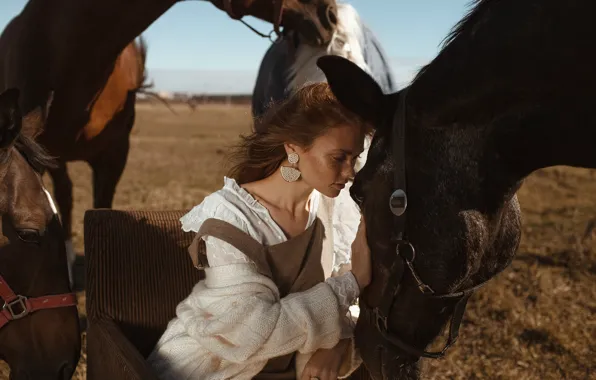 Картинка девушка, настроение, кони, лошади, Ольга Алёшина