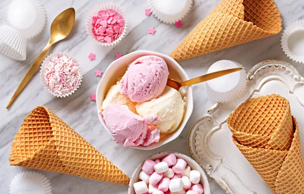 Картинка сладости, мороженное, десерт, маршмеллоу, вафельный рожок