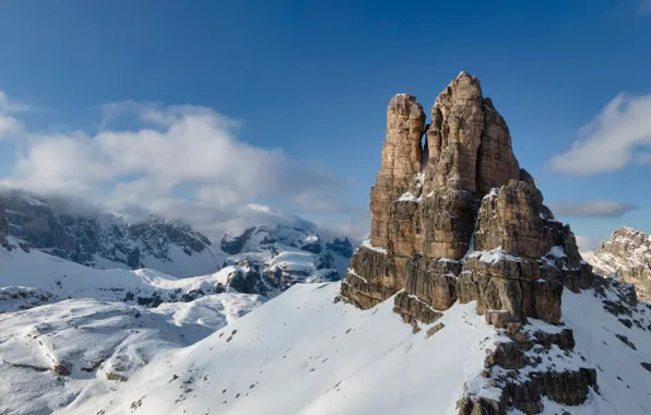 Картинка зима, снег, высота, гора, Альпы, Италия