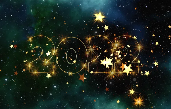 Картинка космос, звезды, сияние, праздник, цифры, Новый год, дата, ночное небо, 2022