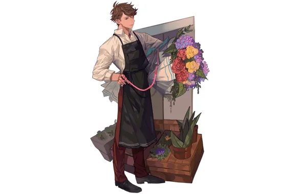 Картинка цветы, букет, парень, Волейбол, Haikyuu, Ойкава Тоору, флорист