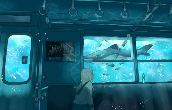 Картинка поезд, школьница, под водой