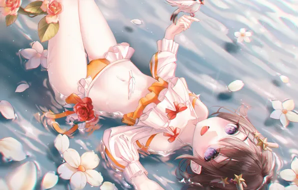 Картинка вода, девушка, цветы, Kano, Nico Nico Singer