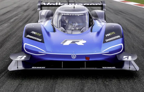 Картинка синий, Volkswagen, прототип, вид спереди, трек, prototype, 2019, I.D. R