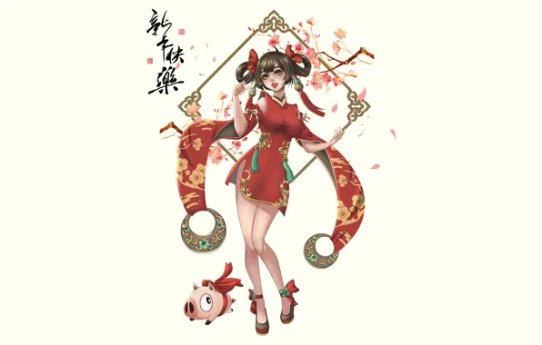 Картинка Girl, Fantasy, Art, Style, Background, Minimalism, Dress, Character, Quyen Phung, Lunar Dancer
