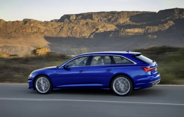 Картинка синий, Audi, сбоку, 2018, универсал, A6 Avant
