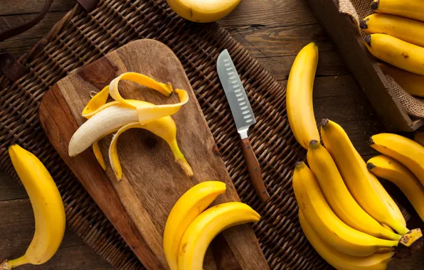 Картинка стол, нож, бананы