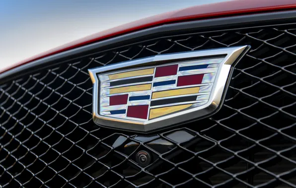 Картинка красный, Cadillac, эмблема, решётка, седан, четырёхдверный, 2020, CT5-V