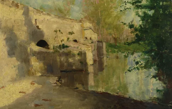 Картинка пейзаж, картина, Старый Мост, Джон Генри Твахтман, John Henry Twachtman