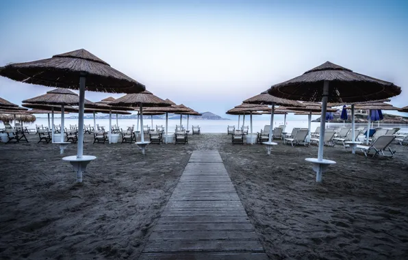 Картинка пляж, берег, зонты, Greece, Naxos, Aegean