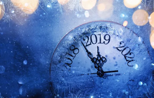 Картинка часы, Новый год, циферблат, боке, 2019