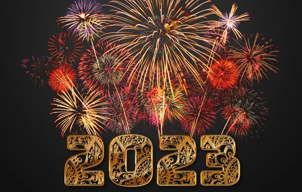 Картинка золото, салют, Новый Год, цифры, golden, happy, New Year, fireworks, glitter, design by Marika, 2023