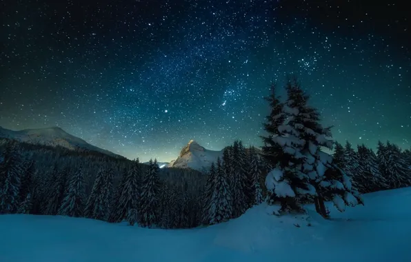 Картинка горы, ночь, звёздное небо