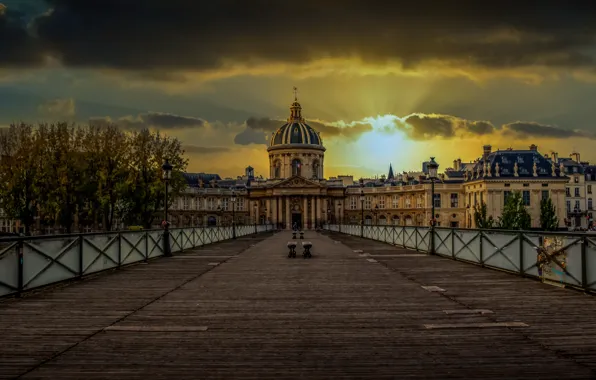 Картинка Paris, Sunset, Institut de France, Pont des Arts