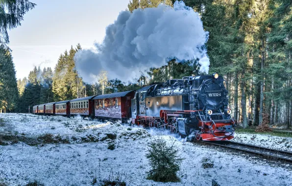 Картинка зима, поезд, железная дорога