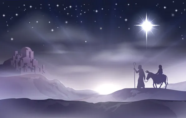Картинка вектор, Рождество, Новый год, Вифлеем, Мария и Иосиф