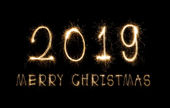 Картинка золото, Новый Год, цифры, golden, черный фон, black, background, New Year, fireworks, Happy, sparkle, 2019