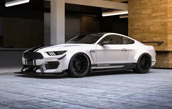 Картинка Mustang, Ford, Shelby, Белый, Машина, Ford Mustang, Рендеринг, Concept Art, GT350, Ford Mustang Shelby GT350, …