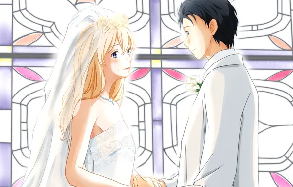 Картинка невеста, свадьба, жених, Shigatsu wa Kimi no Uso, Твоя апрельская ложь