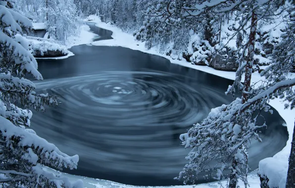 Картинка зима, лес, озеро