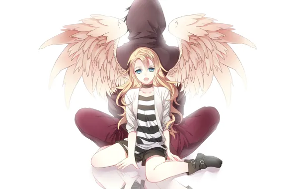 Картинка девушка, крылья, ангел, парень, Ангел кровопролития, Satsuriku no Tenshi