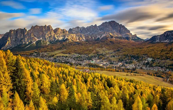 Картинка осень, горы, долина, Италия, Доломиты