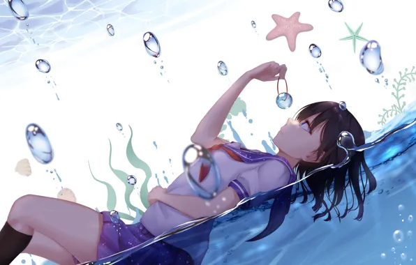 Картинка вода, девушка, пузырьки, арт