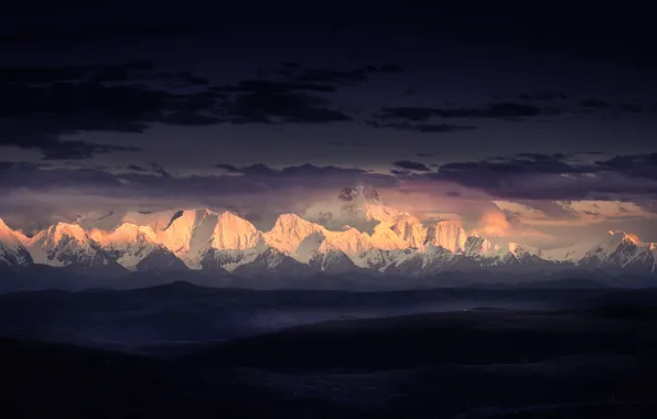 Картинка sky, mountains, sunrise, Tibet, mounts