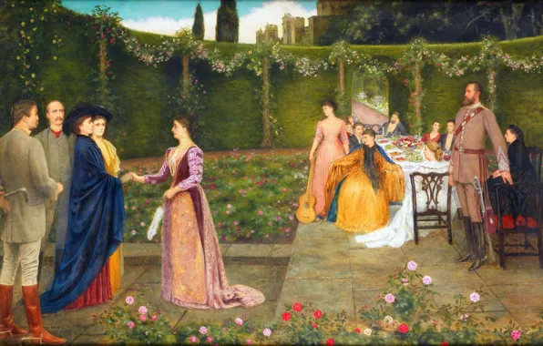 Картинка Стол, Картина, Женщины, Мужчины, Английский художник, Edward Clifford, Эдвард Клиффорд