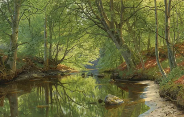 Картинка 1896, датский живописец, Лесной ручей, Петер Мёрк Мёнстед, Peder Mørk Mønsted, Danish realist painter, Forest …