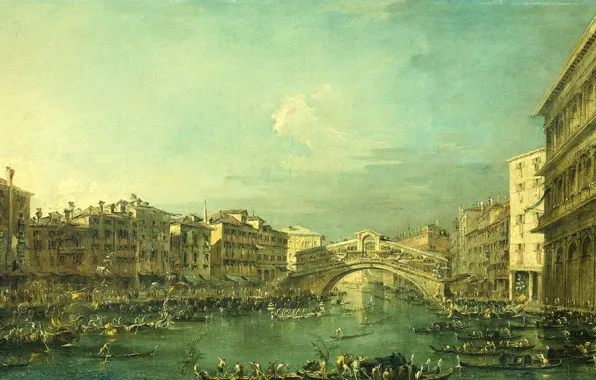Картинка масло, картина, холст, Francesco Guardi, Франческо Гварди, 1793, Регата на Большом канале у моста Риальто …