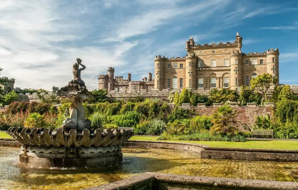 Картинка замок, Шотландия, фонтан, крепость, Scotland, Culzean Castle, Ayrshire