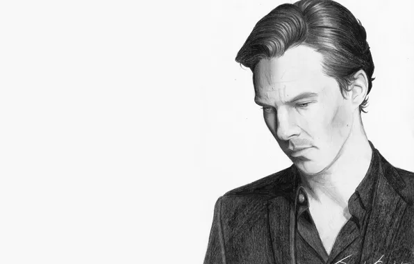 Картинка белый фон, Бенедикт Камбербэтч, Benedict Cumberbatch, рисунок простым карандашом, by white