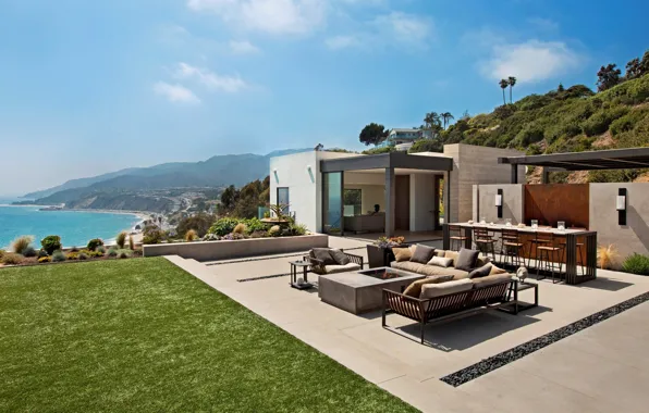 Картинка побережье, вилла, очаг, California, терраса, Pacific Palisades, by Shubin + Donaldson Architects, Revello Residence