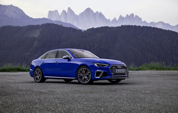 Картинка синий, Audi, седан, Audi A4, Audi S4, 2019, на фоне гор