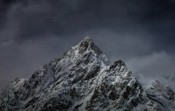Картинка небо, звезды, снег, горы, ночь, природа, скалы
