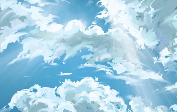 Картинка небо, облака, самолет, by Fangpeii