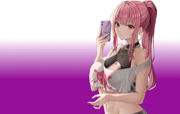 Картинка kawaii, girl, hot, sexy, Anime, boobs, pink, breasts, cute, phone, Pretty, selfie