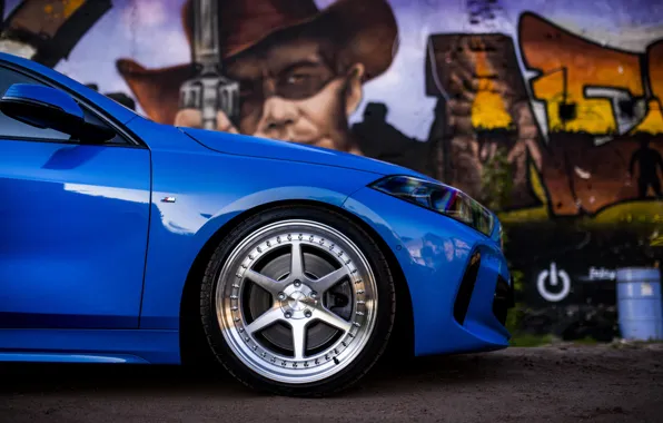Картинка BMW, Blue, Graffiti, Side, Wheels, BMW 1 Series, JR Wheels