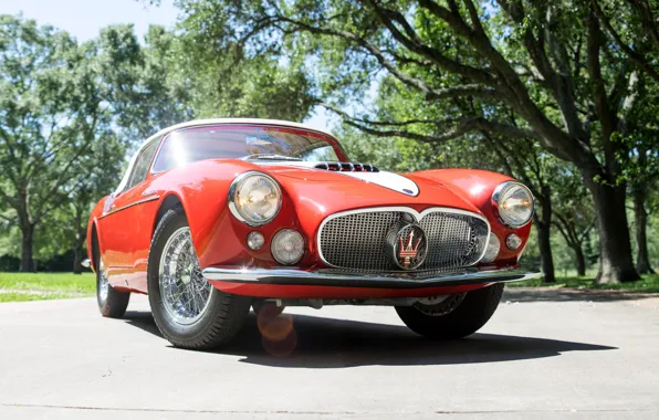 Картинка Maserati, Бампер, Спицы, Фары, Classic, Хром, 1956, Classic car, Радиаторная Решетка, Maserati A6G/2000 Gran Sport …