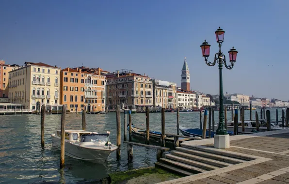 Картинка причал, Италия, фонарь, Венеция