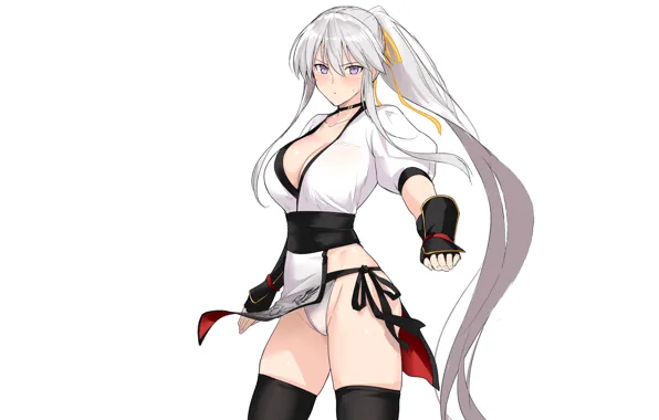 Картинка girl, sexy, boobs, anime, pretty, babe, thigh, white hair, thick, thicc, ninja outfit, white outfit