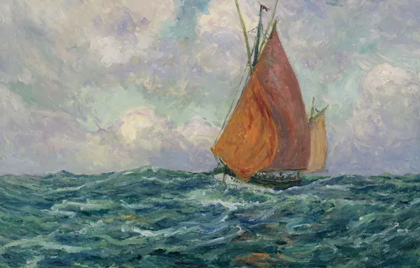 Картинка картина, морской пейзаж, 1907, Maxime Maufra, Максим Мофра, Рыбацкая Лодка в Море