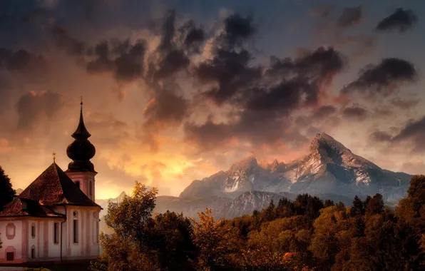 Картинка горы, Германия, Бавария, церковь