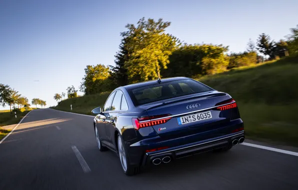 Картинка дорога, Audi, седан, корма, тёмно-синий, Audi A6, 2019, Audi S6