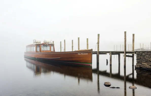 Картинка туман, корабль, пирс