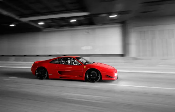 Картинка Ferrari, Red, Speed, F355, Tunnel, Black & White